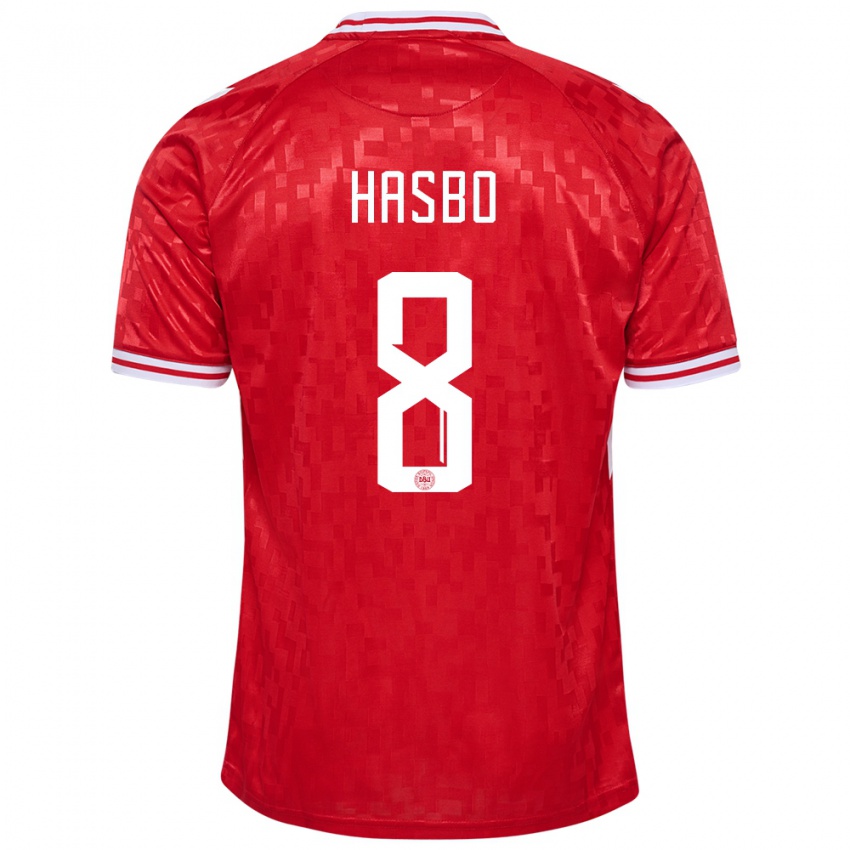 Homem Camisola Dinamarca Josefine Hasbo #8 Vermelho Principal 24-26 Camisa