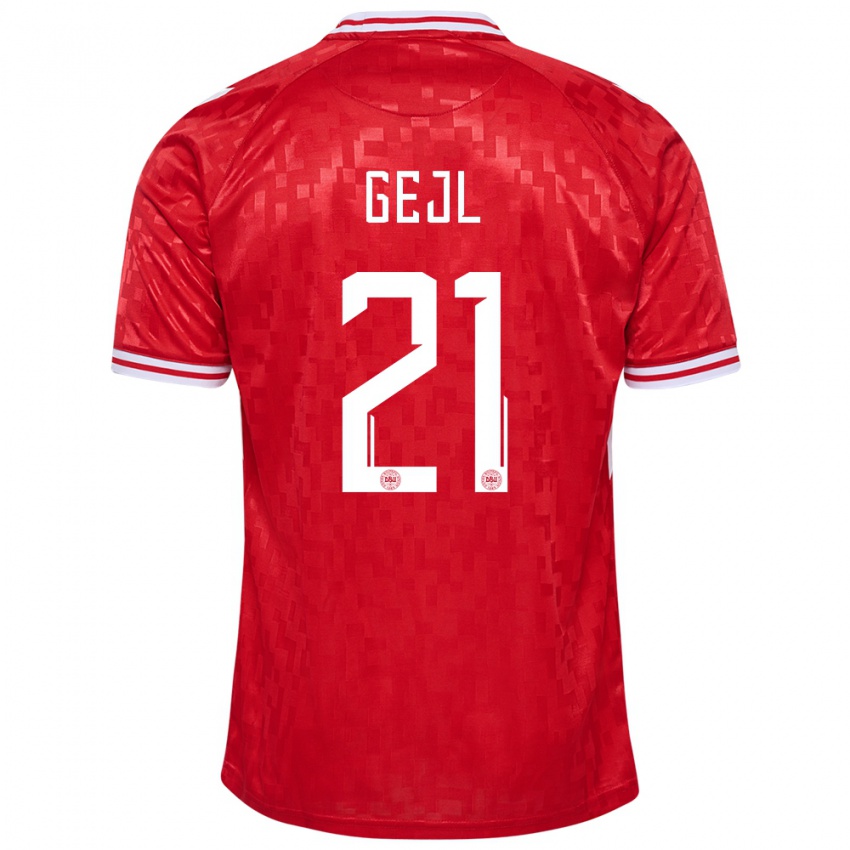 Homem Camisola Dinamarca Mille Gejl #21 Vermelho Principal 24-26 Camisa