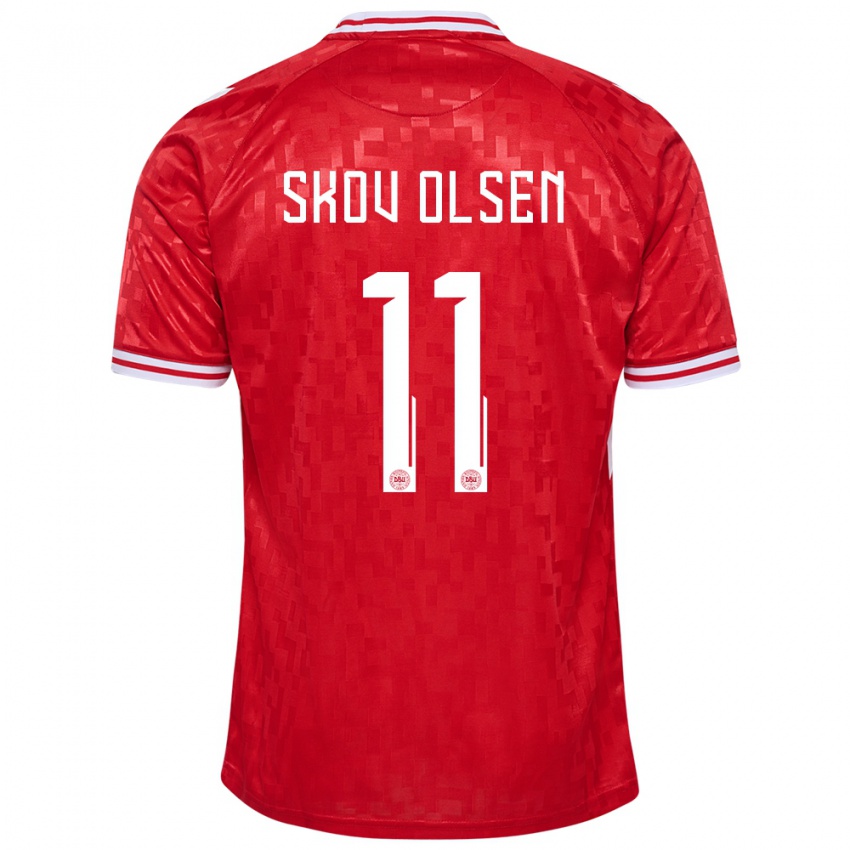 Homem Camisola Dinamarca Andreas Skov Olsen #11 Vermelho Principal 24-26 Camisa