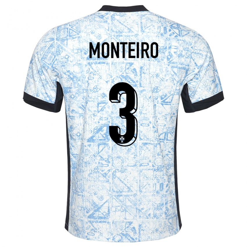 Homem Camisola Portugal Diogo Monteiro #3 Azul Creme Alternativa 24-26 Camisa