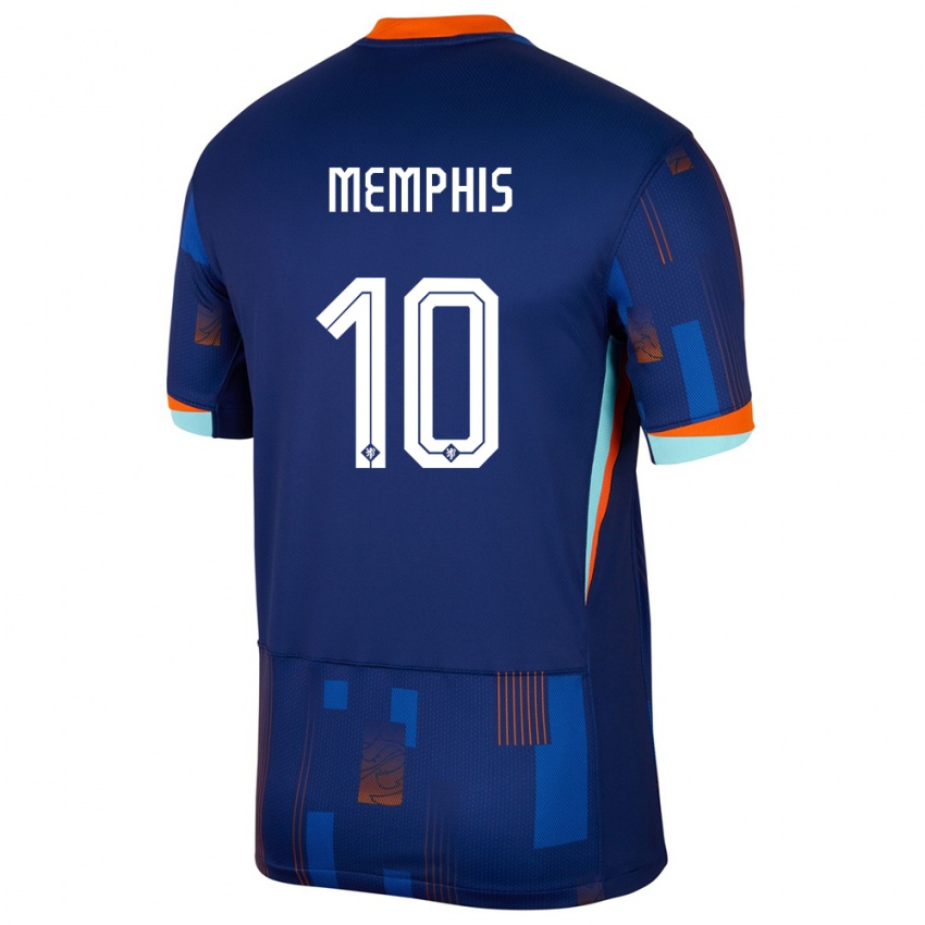 Homem Camisola Países Baixos Memphis Depay #10 Azul Alternativa 24-26 Camisa