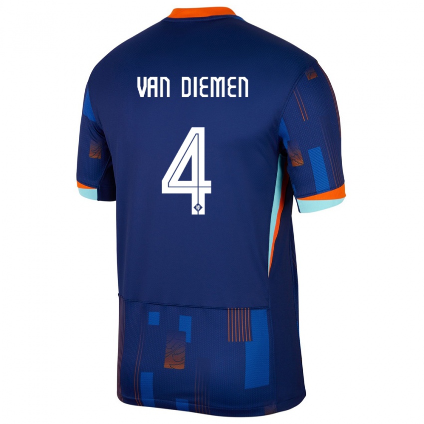 Homem Camisola Países Baixos Samantha Van Diemen #4 Azul Alternativa 24-26 Camisa