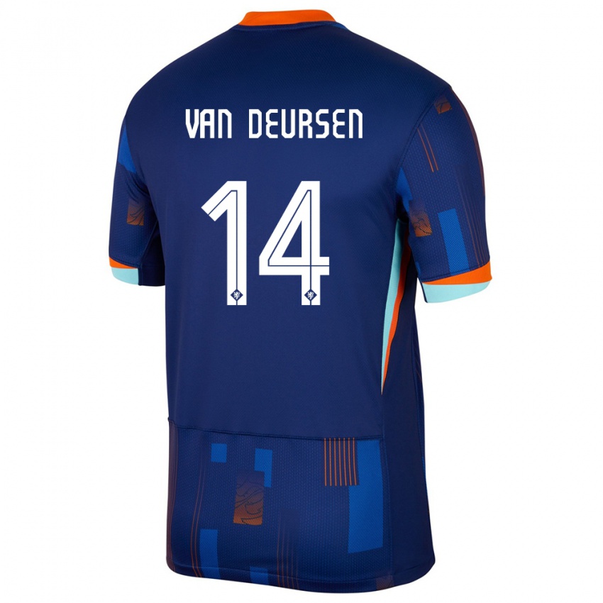Homem Camisola Países Baixos Eva Van Deursen #14 Azul Alternativa 24-26 Camisa