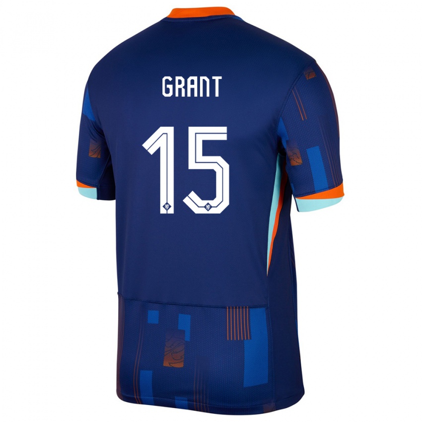 Homem Camisola Países Baixos Chasity Grant #15 Azul Alternativa 24-26 Camisa