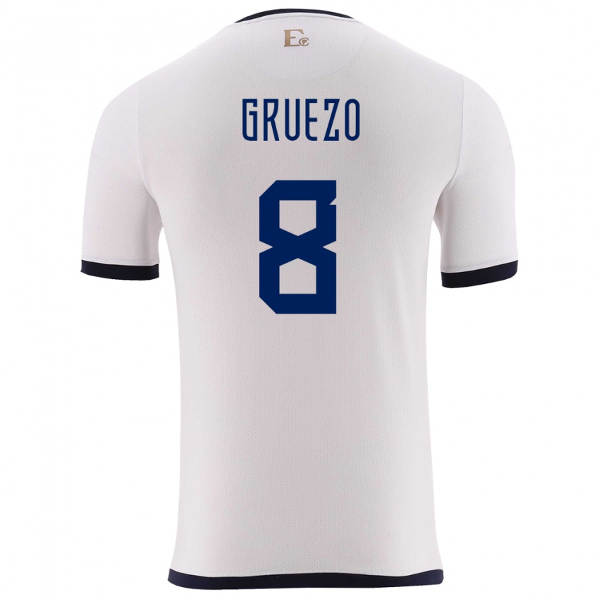 Homem Camisola Equador Carlos Gruezo #8 Branco Alternativa 24-26 Camisa