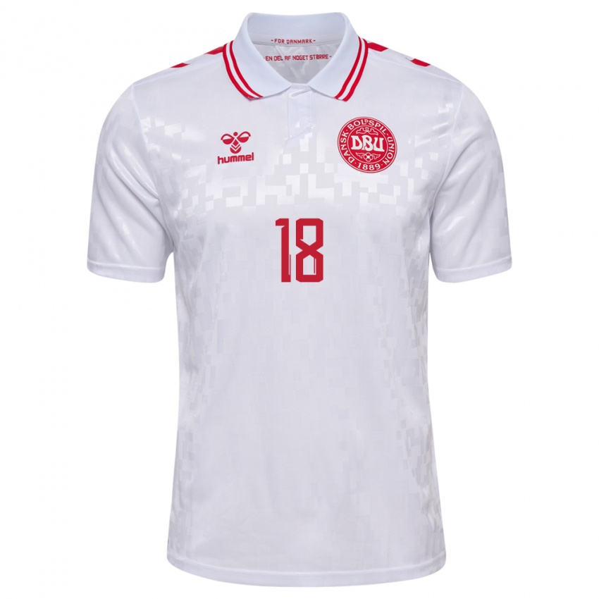 Homem Camisola Dinamarca Lukas Larsen #18 Branco Alternativa 24-26 Camisa