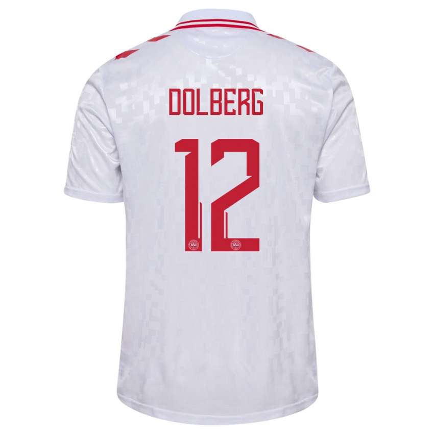 Homem Camisola Dinamarca Kasper Dolberg #12 Branco Alternativa 24-26 Camisa