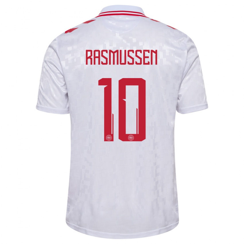 Homem Camisola Dinamarca Christian Rasmussen #10 Branco Alternativa 24-26 Camisa