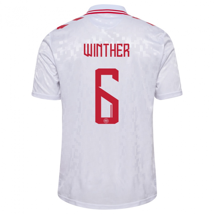 Homem Camisola Dinamarca Casper Winther #6 Branco Alternativa 24-26 Camisa