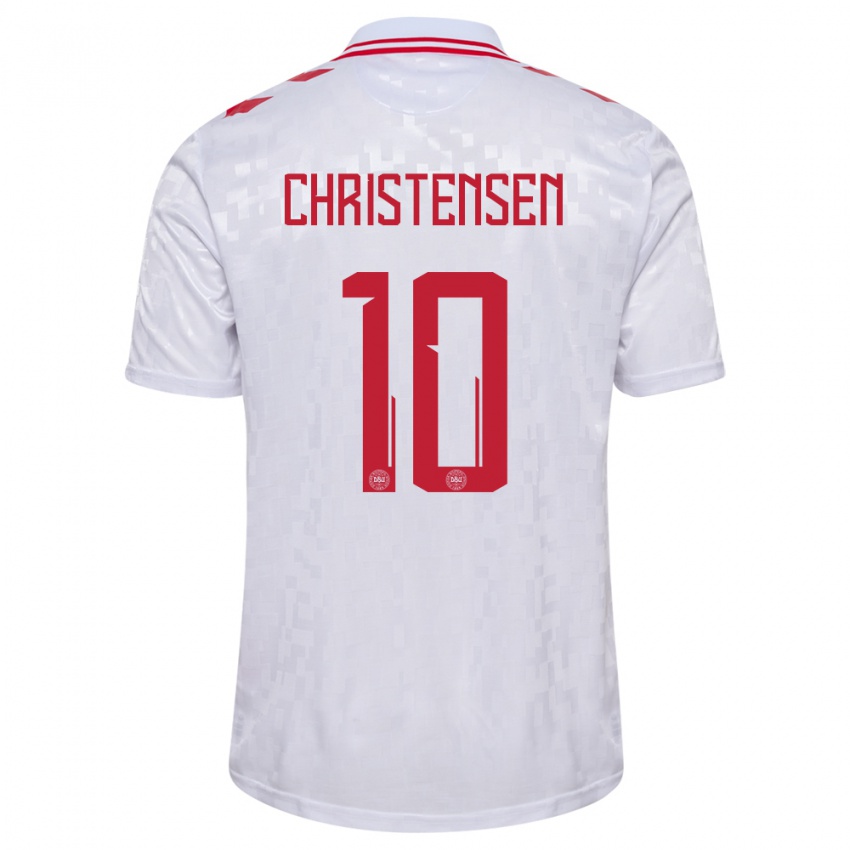 Homem Camisola Dinamarca Gustav Christensen #10 Branco Alternativa 24-26 Camisa
