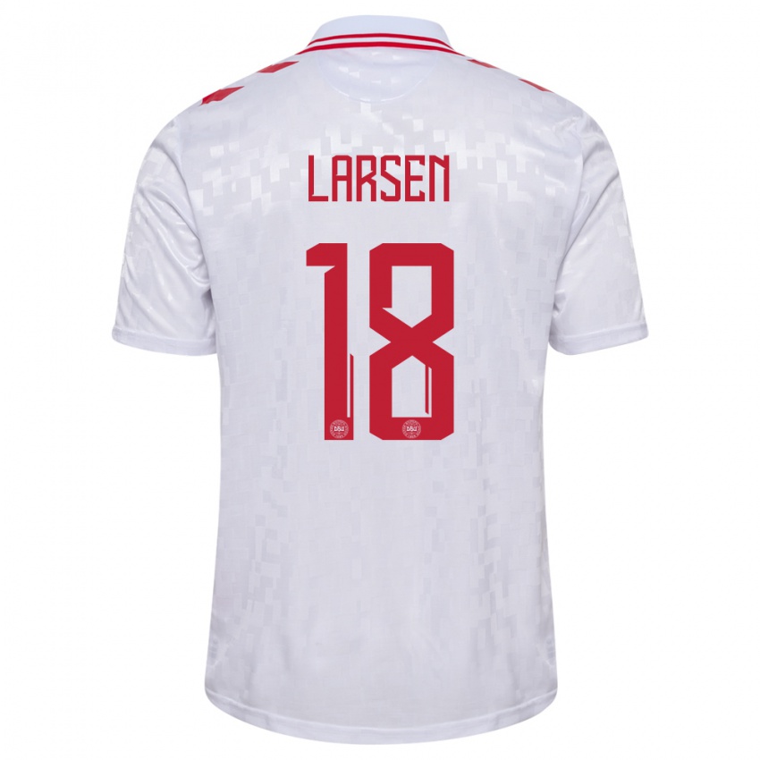 Homem Camisola Dinamarca Lukas Larsen #18 Branco Alternativa 24-26 Camisa