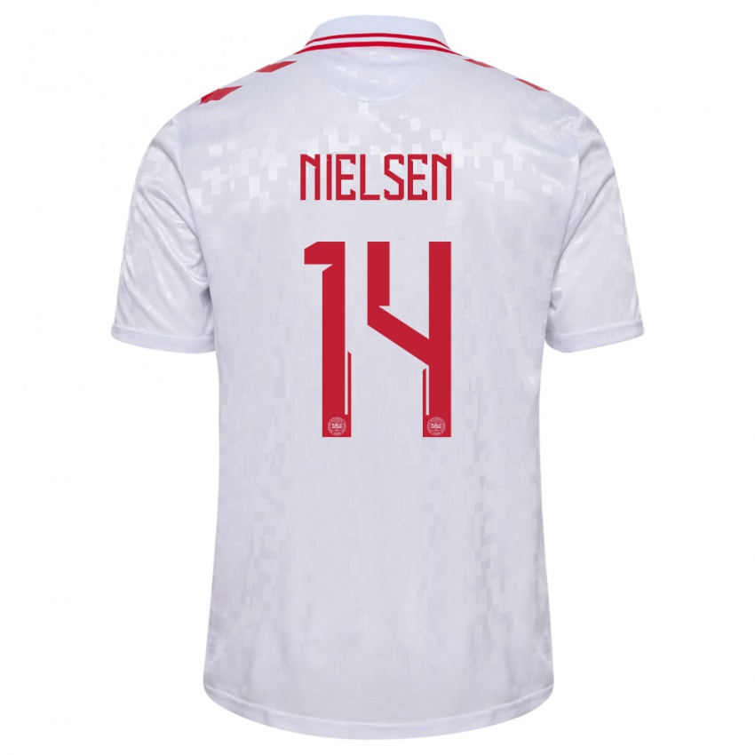 Homem Camisola Dinamarca Julius Nielsen #14 Branco Alternativa 24-26 Camisa