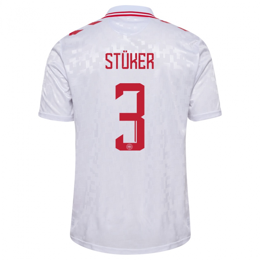 Homem Camisola Dinamarca Simon Stüker #3 Branco Alternativa 24-26 Camisa