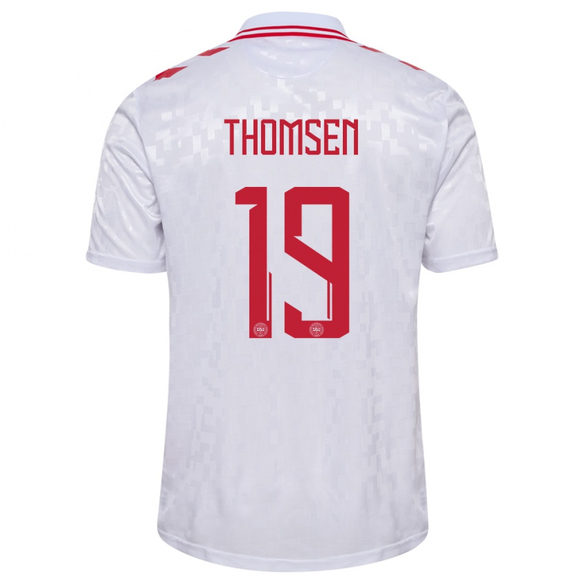 Homem Camisola Dinamarca Janni Thomsen #19 Branco Alternativa 24-26 Camisa