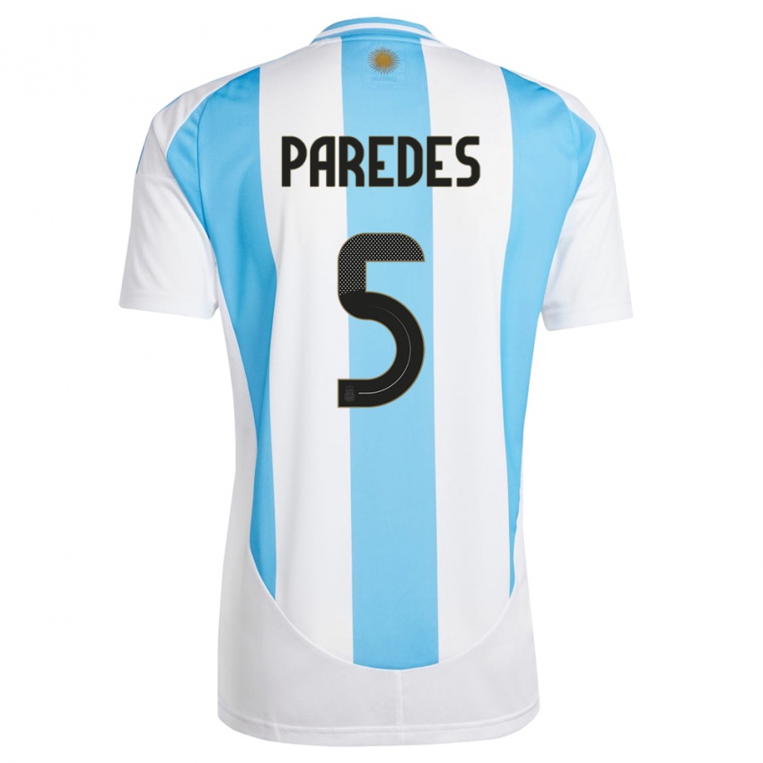 Mulher Camisola Argentina Leandro Paredes #5 Branco Azul Principal 24-26 Camisa