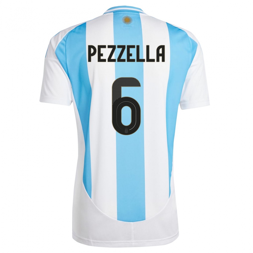 Mulher Camisola Argentina German Pezzella #6 Branco Azul Principal 24-26 Camisa