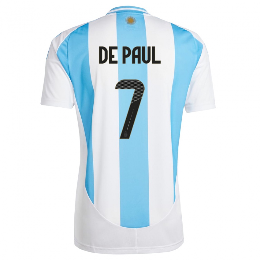 Mulher Camisola Argentina Rodrigo De Paul #7 Branco Azul Principal 24-26 Camisa