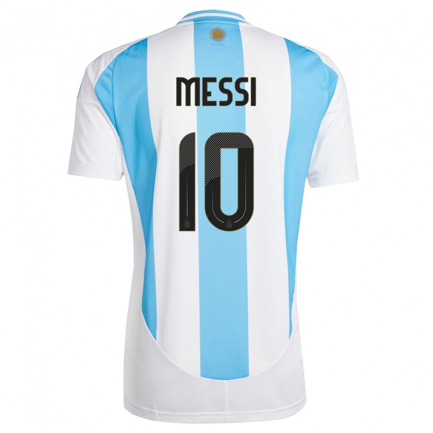 Mulher Camisola Argentina Lionel Messi #10 Branco Azul Principal 24-26 Camisa