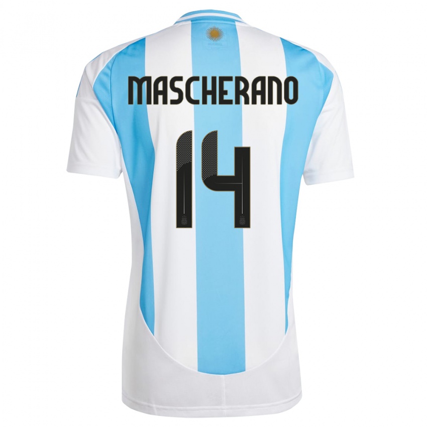 Mulher Camisola Argentina Javier Mascherano #14 Branco Azul Principal 24-26 Camisa