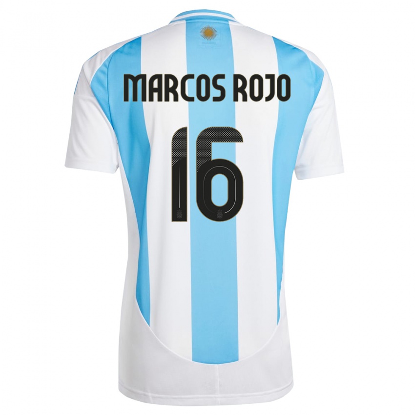 Mulher Camisola Argentina Marcos Rojo #16 Branco Azul Principal 24-26 Camisa