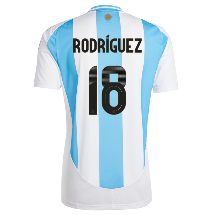 Mulher Camisola Argentina Guido Rodriguez #18 Branco Azul Principal 24-26 Camisa