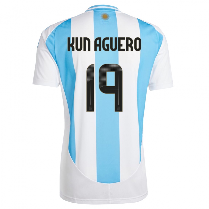 Mulher Camisola Argentina Sergio Aguero #19 Branco Azul Principal 24-26 Camisa