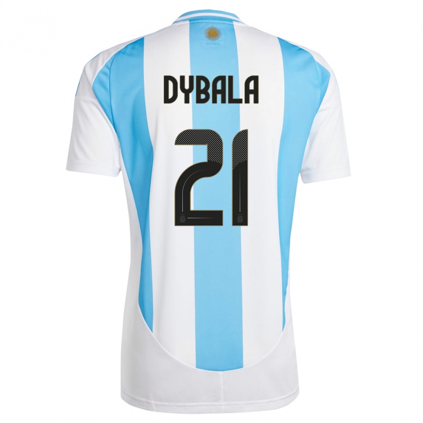 Mulher Camisola Argentina Paulo Dybala #21 Branco Azul Principal 24-26 Camisa