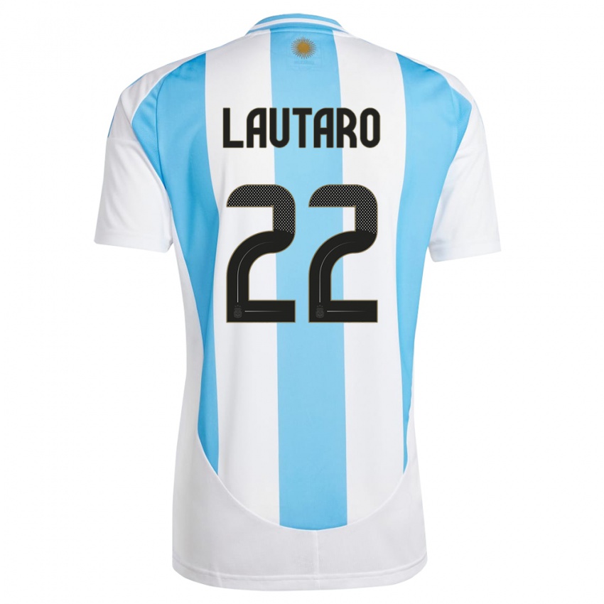 Mulher Camisola Argentina Lautaro Martinez #22 Branco Azul Principal 24-26 Camisa