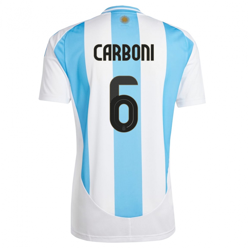 Mulher Camisola Argentina Franco Carboni #6 Branco Azul Principal 24-26 Camisa