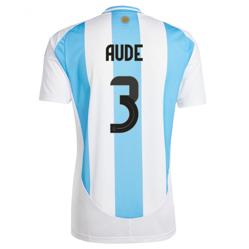 Mulher Camisola Argentina Julian Aude #3 Branco Azul Principal 24-26 Camisa