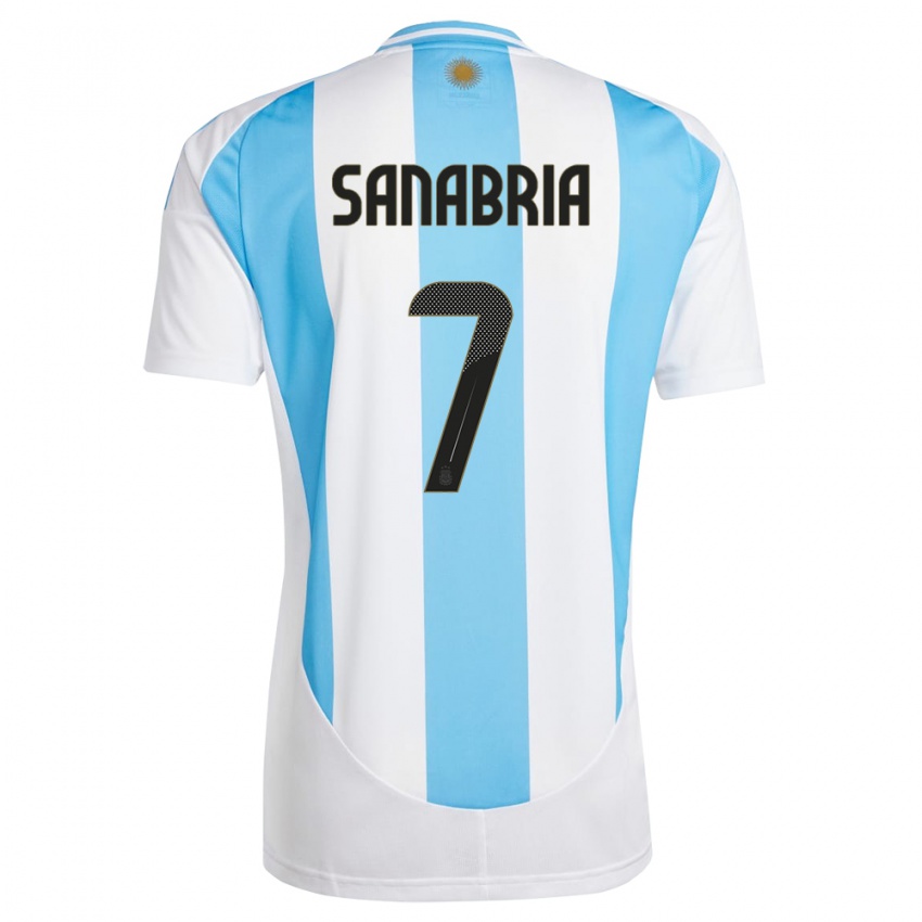 Mulher Camisola Argentina Mateo Sanabria #7 Branco Azul Principal 24-26 Camisa