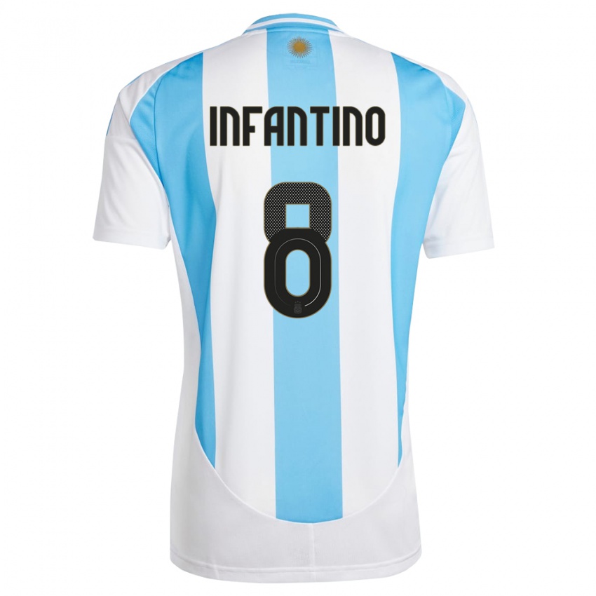 Mulher Camisola Argentina Gino Infantino #8 Branco Azul Principal 24-26 Camisa