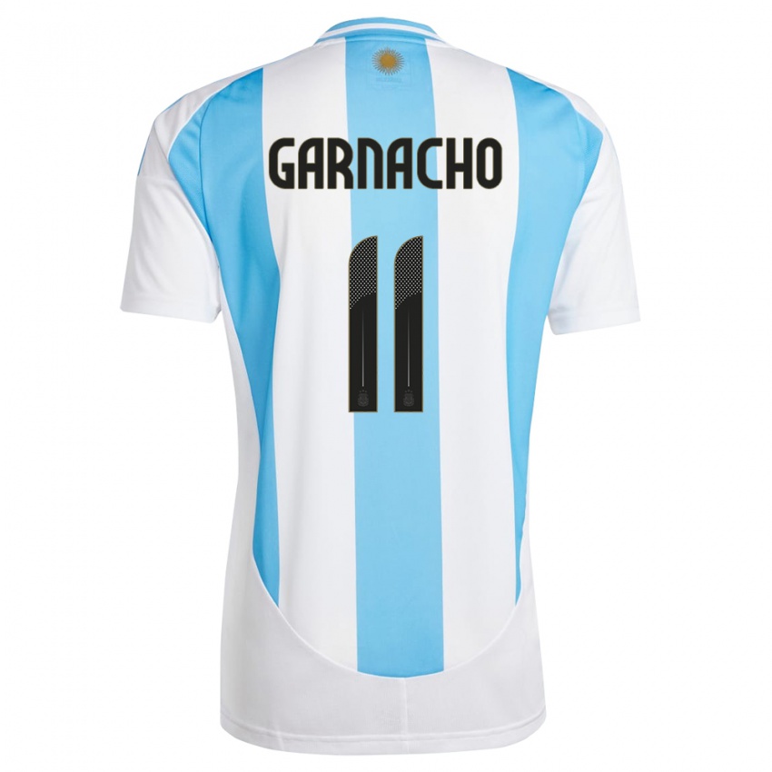 Mulher Camisola Argentina Alejandro Garnacho #11 Branco Azul Principal 24-26 Camisa