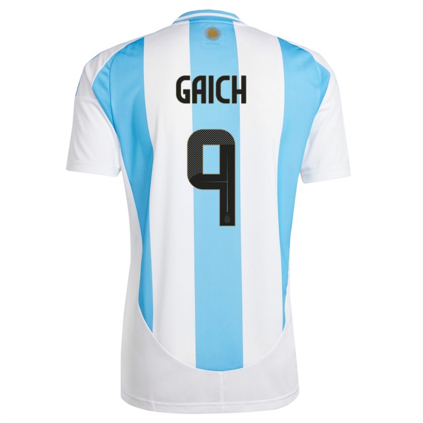 Mulher Camisola Argentina Adolfo Gaich #9 Branco Azul Principal 24-26 Camisa