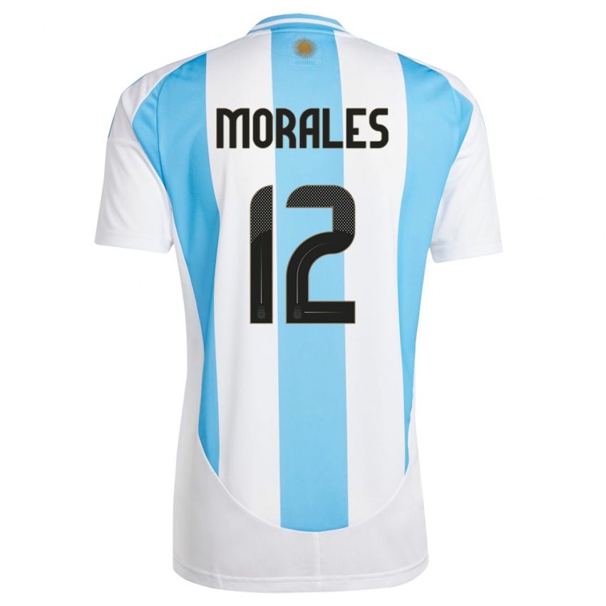Mulher Camisola Argentina Lautaro Morales #12 Branco Azul Principal 24-26 Camisa