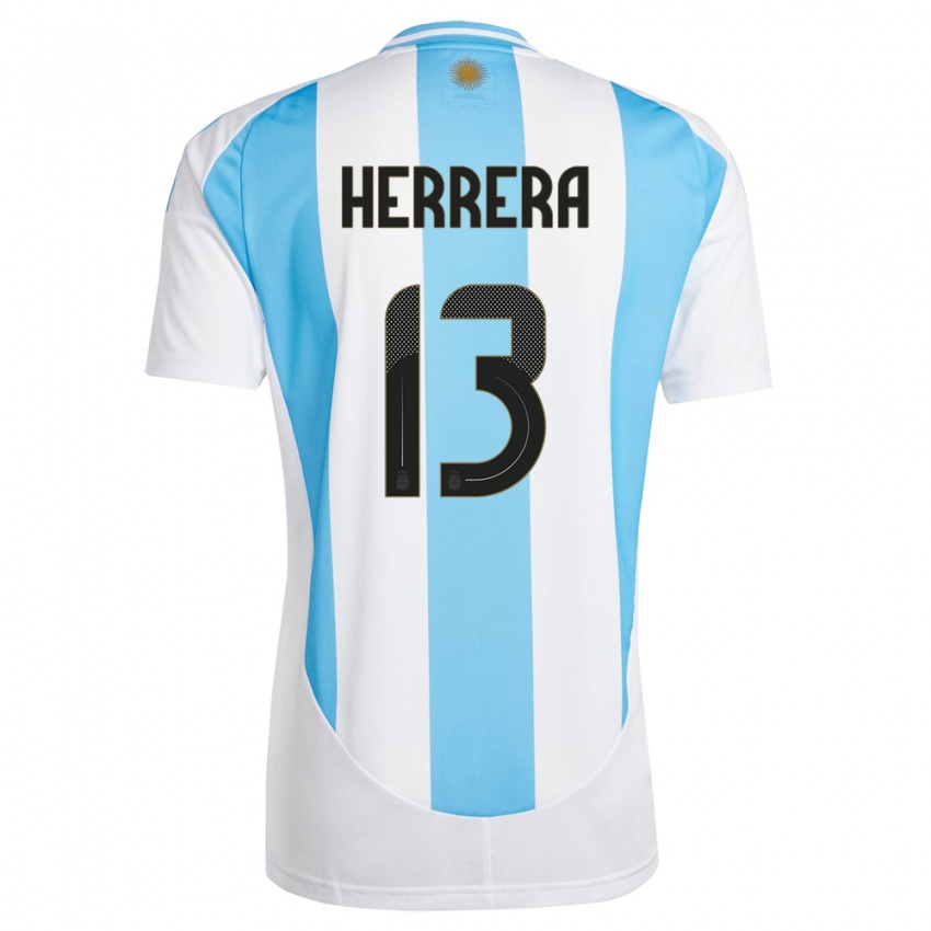 Mulher Camisola Argentina Marcelo Herrera #13 Branco Azul Principal 24-26 Camisa
