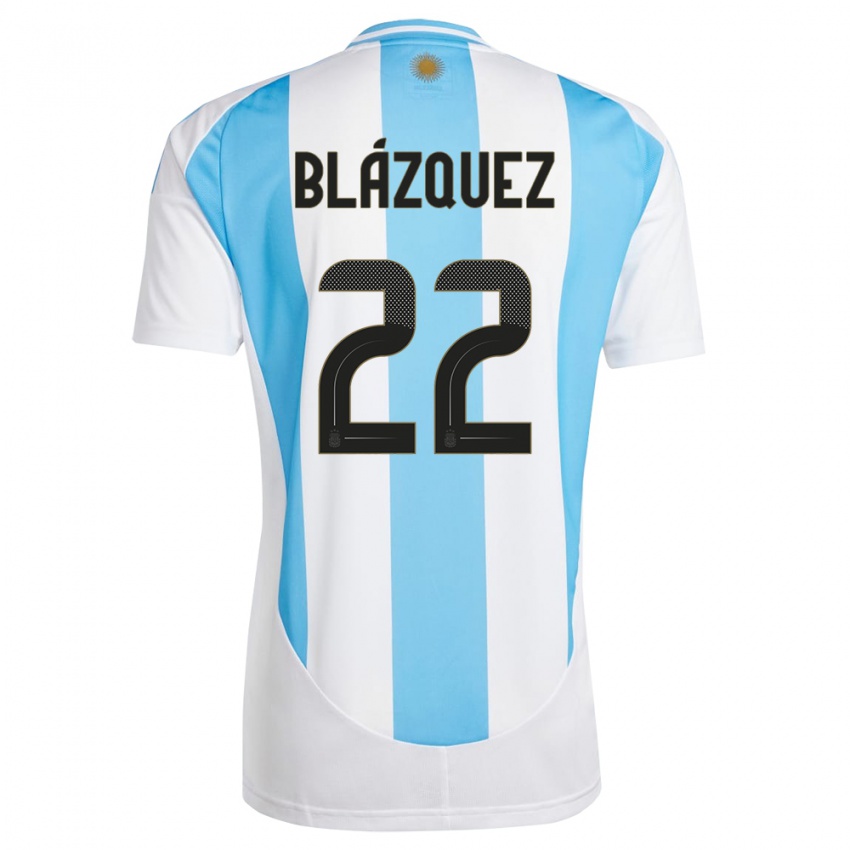 Mulher Camisola Argentina Joaquin Blazquez #22 Branco Azul Principal 24-26 Camisa