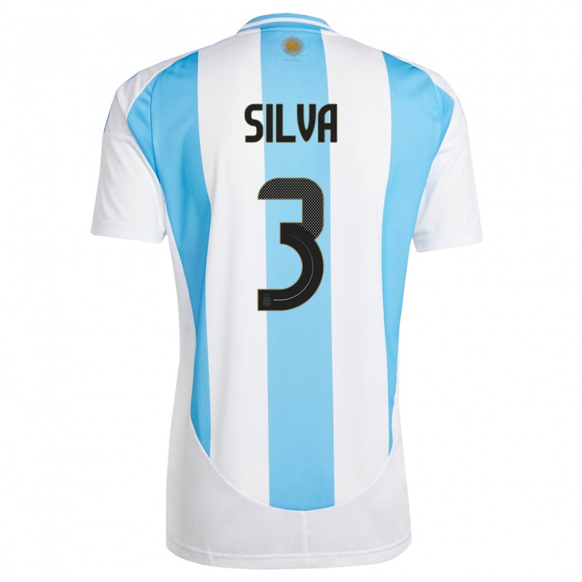 Mulher Camisola Argentina Tomas Silva #3 Branco Azul Principal 24-26 Camisa