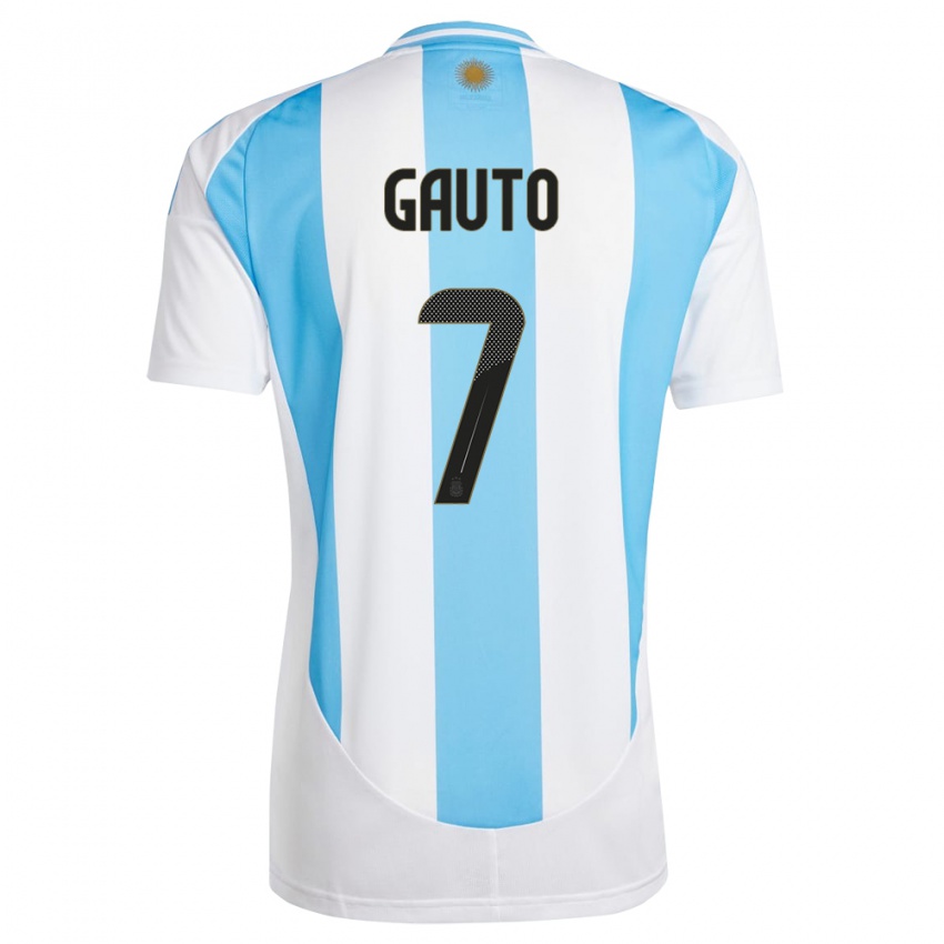 Mulher Camisola Argentina Juan Gauto #7 Branco Azul Principal 24-26 Camisa