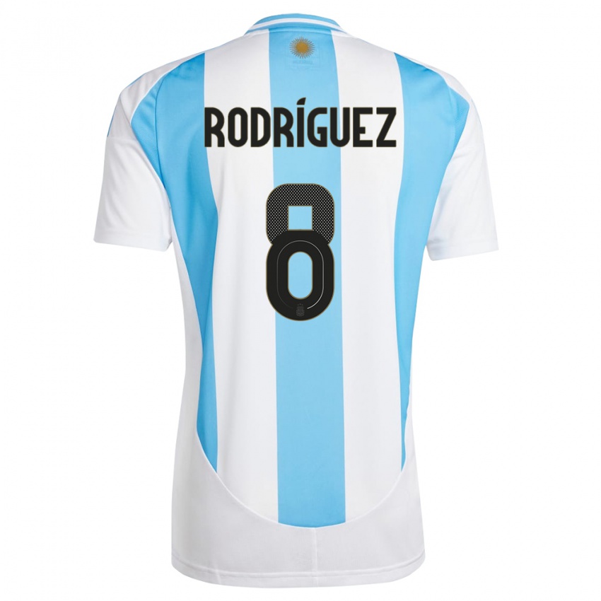 Mulher Camisola Argentina Agustin Rodriguez #8 Branco Azul Principal 24-26 Camisa