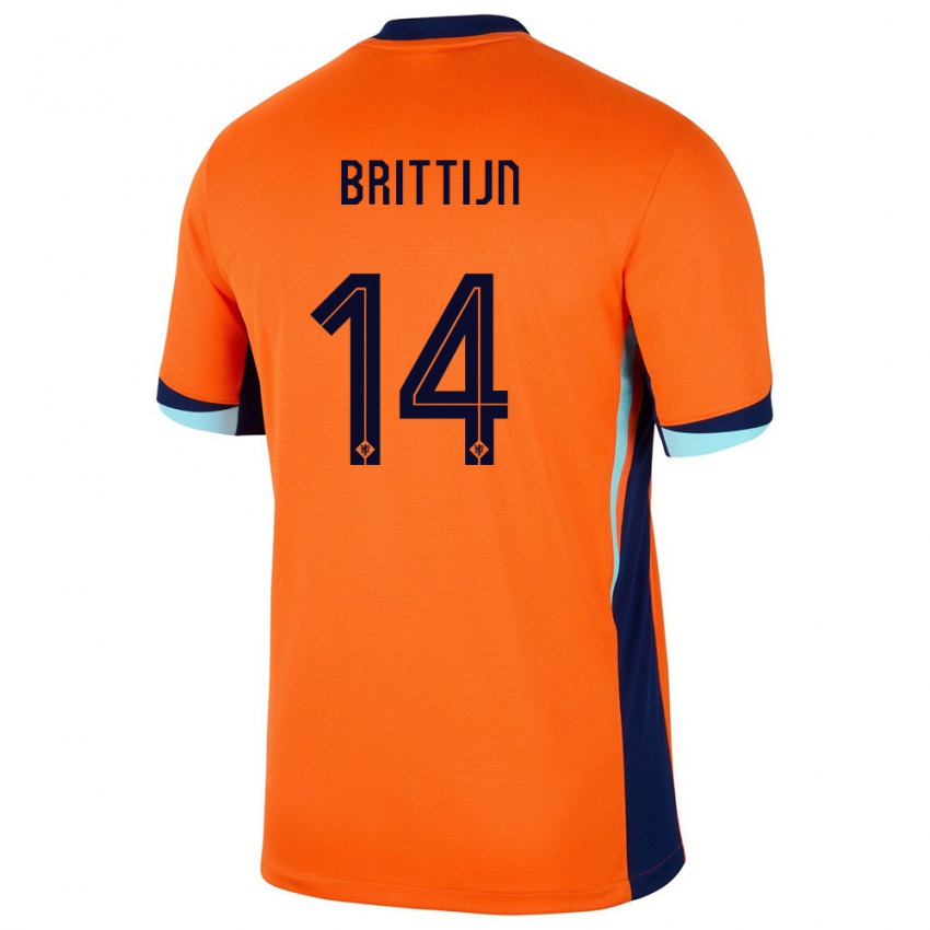 Mulher Camisola Países Baixos Philip Brittijn #14 Laranja Principal 24-26 Camisa
