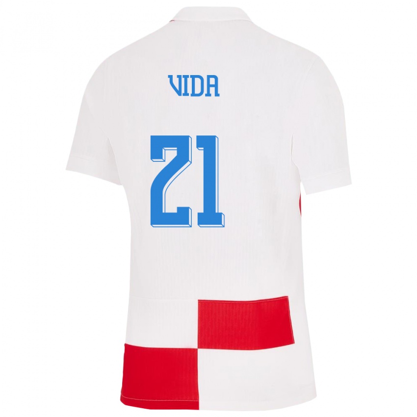 Mulher Camisola Croácia Domagoj Vida #21 Branco Vermelho Principal 24-26 Camisa