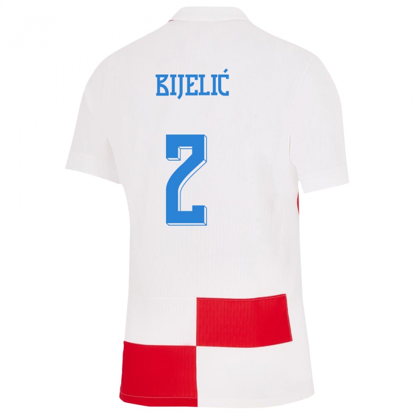 Mulher Camisola Croácia Dario Bijelic #2 Branco Vermelho Principal 24-26 Camisa