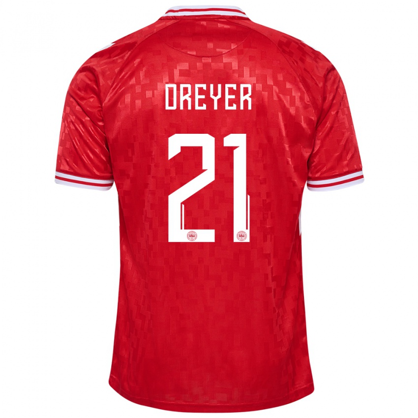 Mulher Camisola Dinamarca Anders Dreyer #21 Vermelho Principal 24-26 Camisa