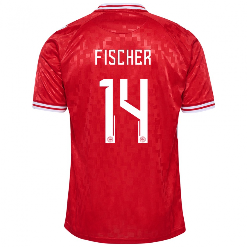 Mulher Camisola Dinamarca Mikkel Fischer #14 Vermelho Principal 24-26 Camisa