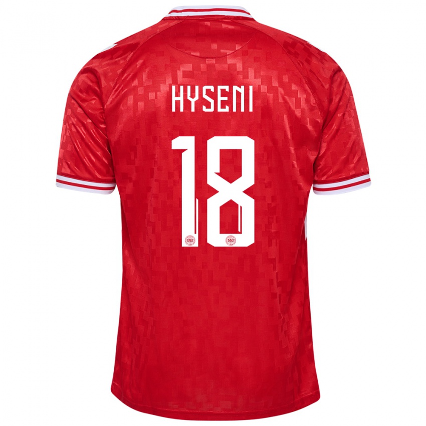 Mulher Camisola Dinamarca Olti Hyseni #18 Vermelho Principal 24-26 Camisa