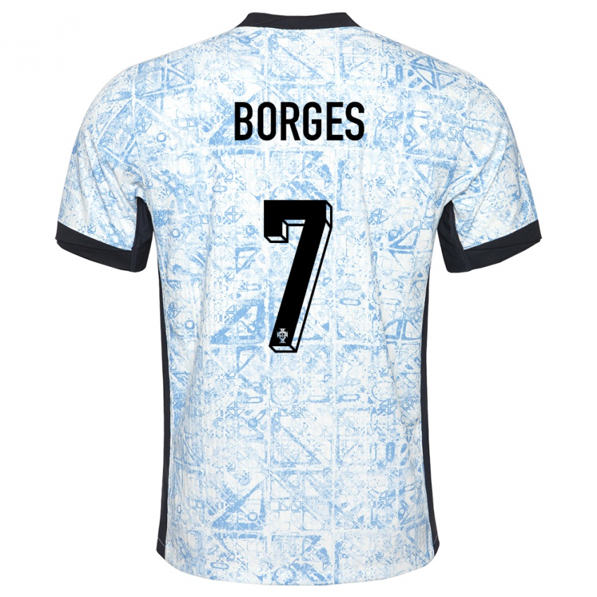 Mulher Camisola Portugal Carlos Borges #7 Azul Creme Alternativa 24-26 Camisa