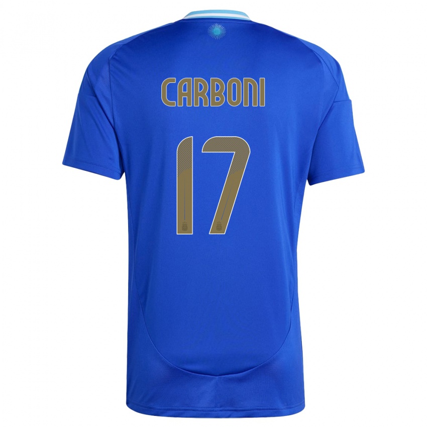 Mulher Camisola Argentina Valentin Carboni #17 Azul Alternativa 24-26 Camisa