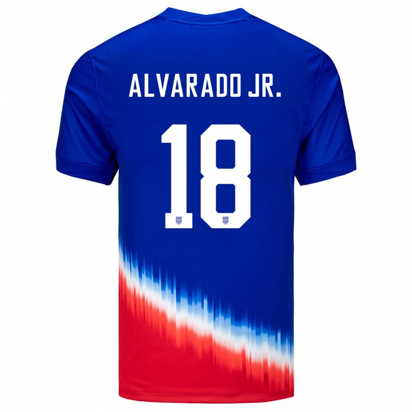 Mulher Camisola Estados Unidos Alejandro Alvarado Jr #18 Azul Alternativa 24-26 Camisa