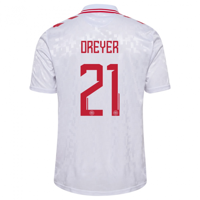 Mulher Camisola Dinamarca Anders Dreyer #21 Branco Alternativa 24-26 Camisa
